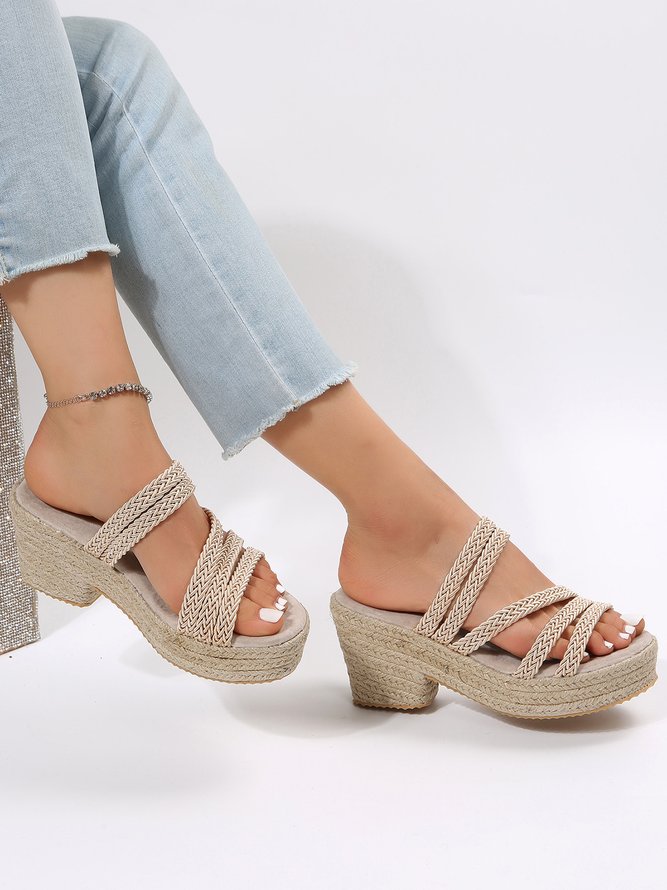 Multi Braided Straps Two Ways Wear Platform Chunky Heel Espadrille Sandals