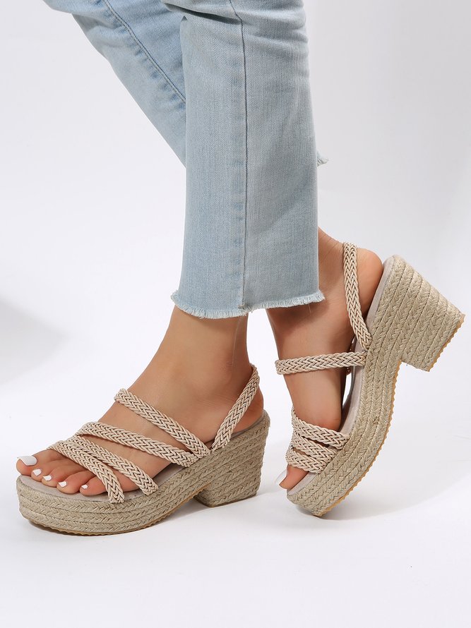 Multi Braided Straps Two Ways Wear Platform Chunky Heel Espadrille Sandals