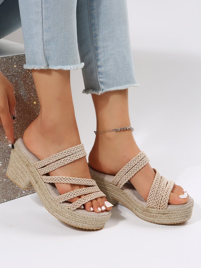 Multi Braided Straps Two Ways Wear Platform Chunky Heel Espadrille Sandals