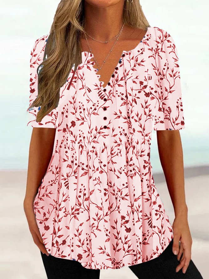 V Neck Regular Fit Casual Floral Shirt