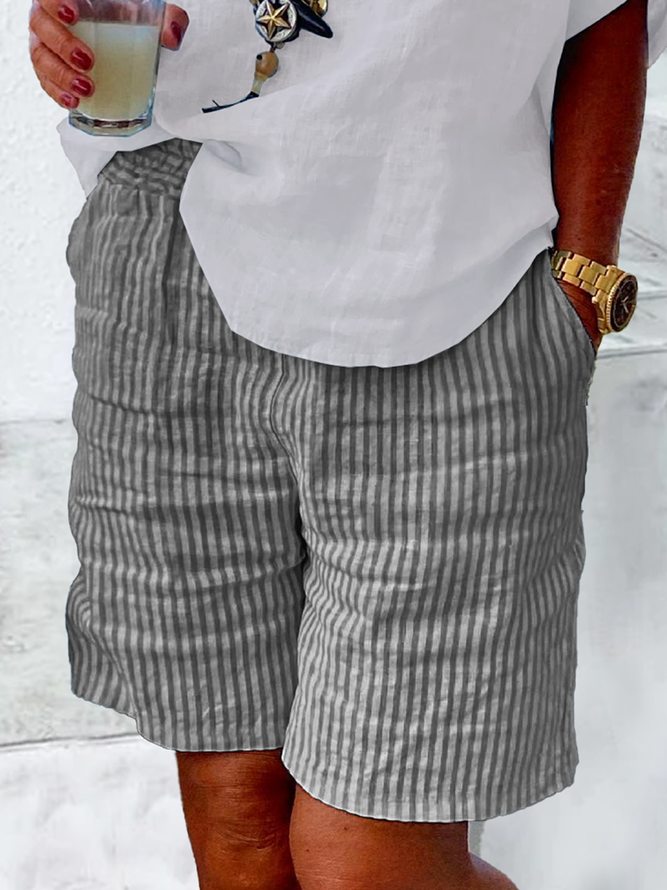 Cotton And Linen Loose Geometric Linen Shorts