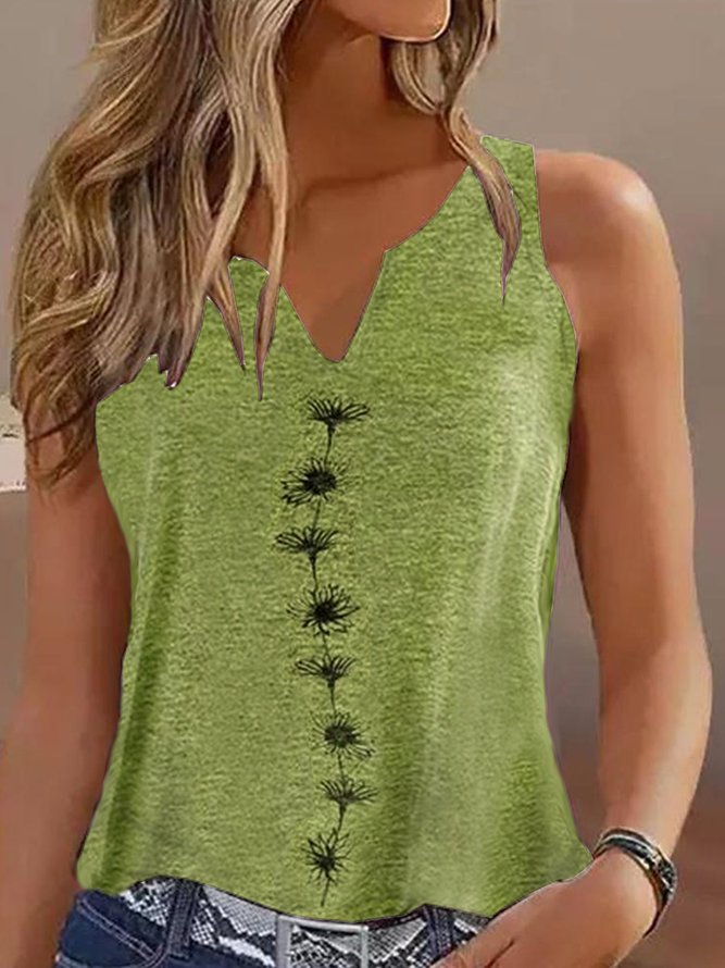 Casual Regular Fit Notched Floral Tank Top