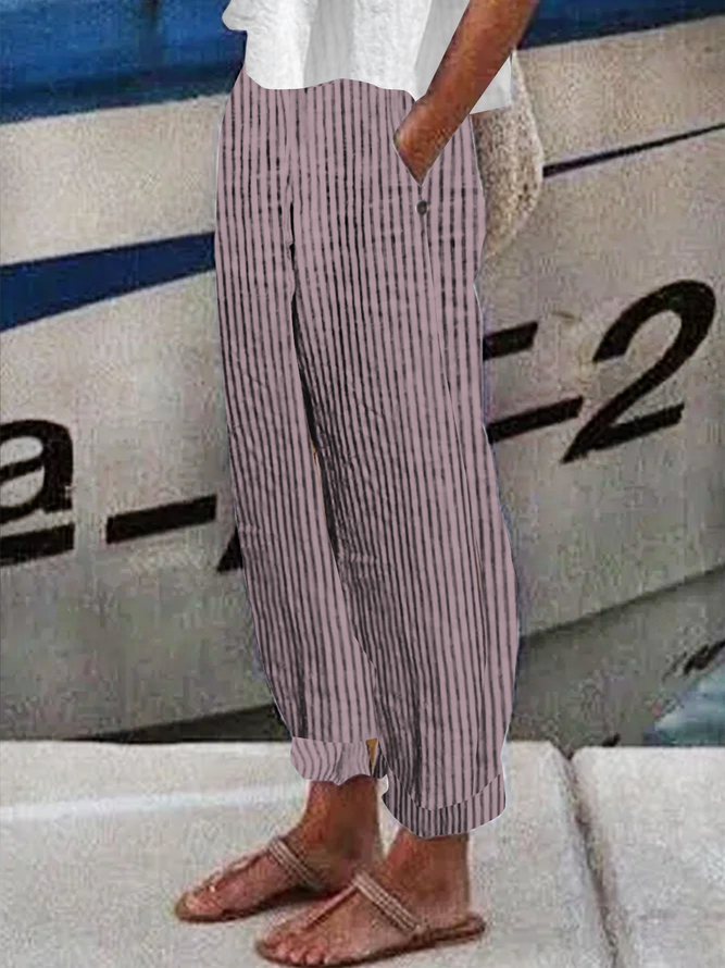 Cotton And Linen Striped Linen Loose Pants