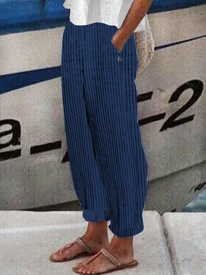 Cotton And Linen Striped Linen Loose Pants