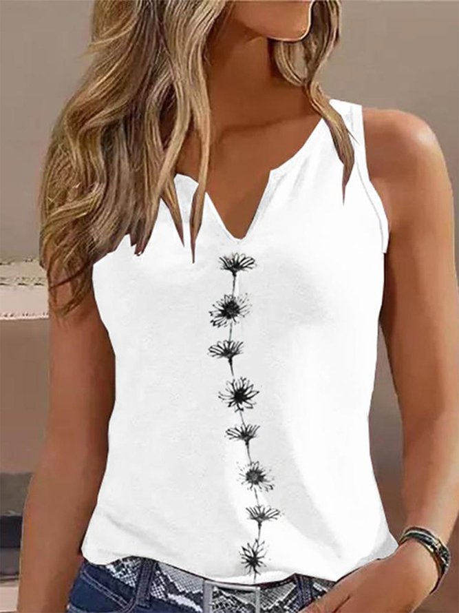 Casual Regular Fit Notched Floral Tank Top