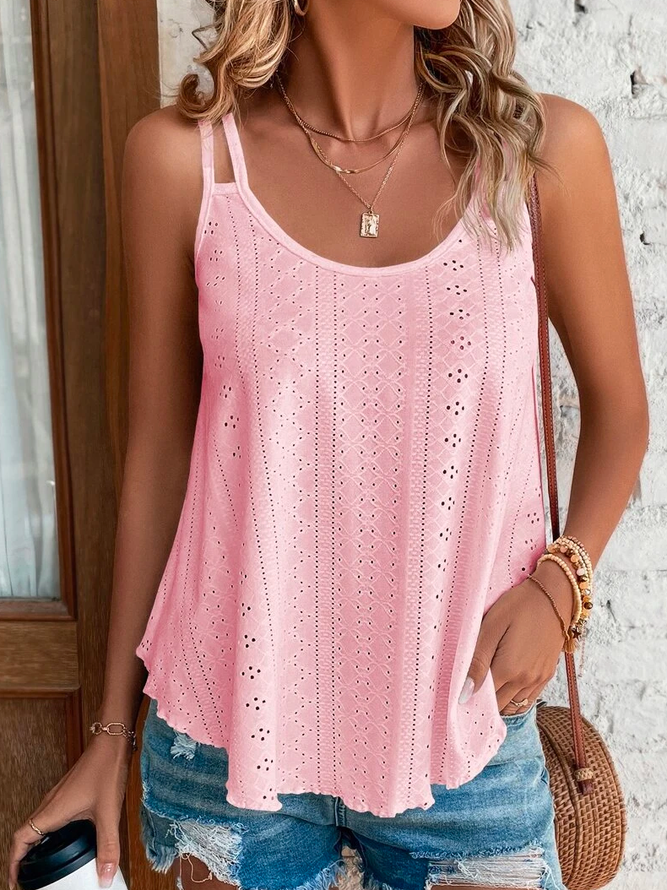 Plain Solid Eyelet Embroidery Cami  Casual Cami