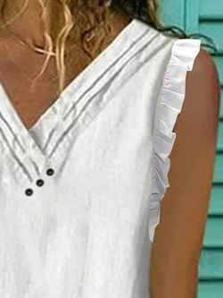 women's ruffled irregular collar Regular Fit Linen Tank Top