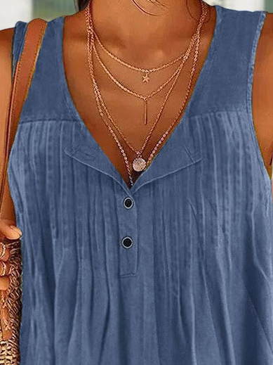 Casual Crew Neck Plain Loose Tank Top