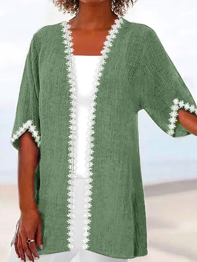 Cross Neck Plain Casual Linen Two-Piece Set