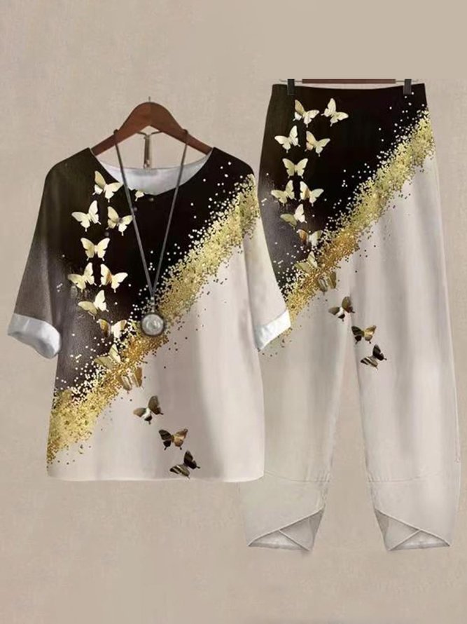 Casual Crew Neck Regular Fit Two-Piece Set