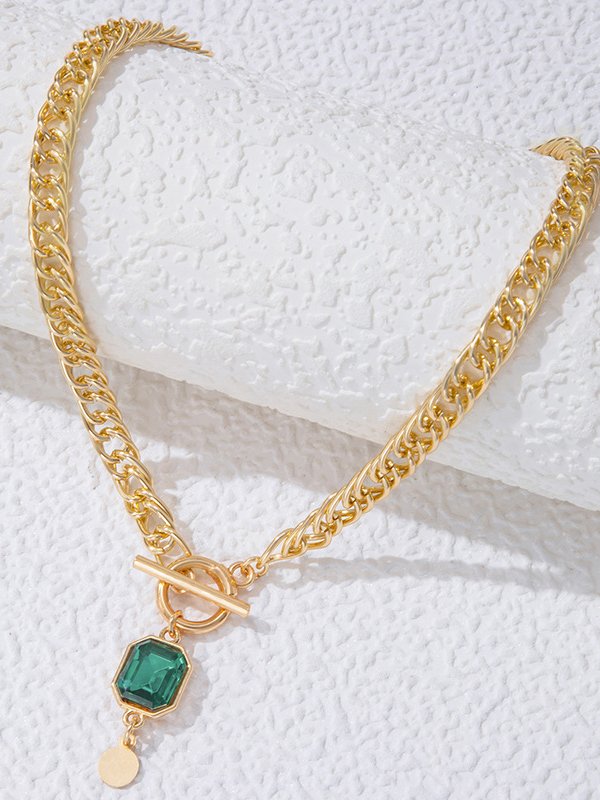 Casual Green Crystal Chain Necklace Vacation Everyday Women's Jewelry
