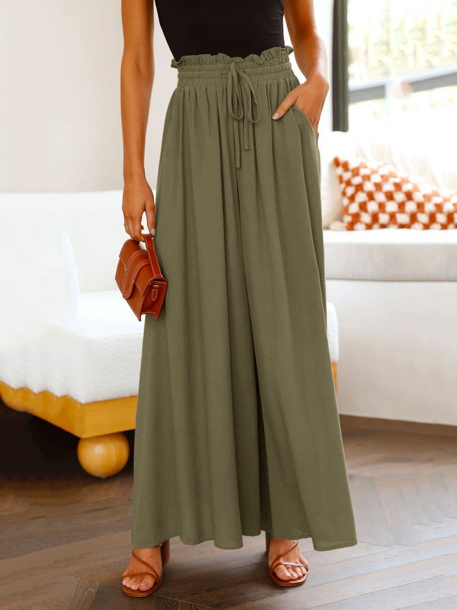 Polyester Fibre Loose Plain Pants