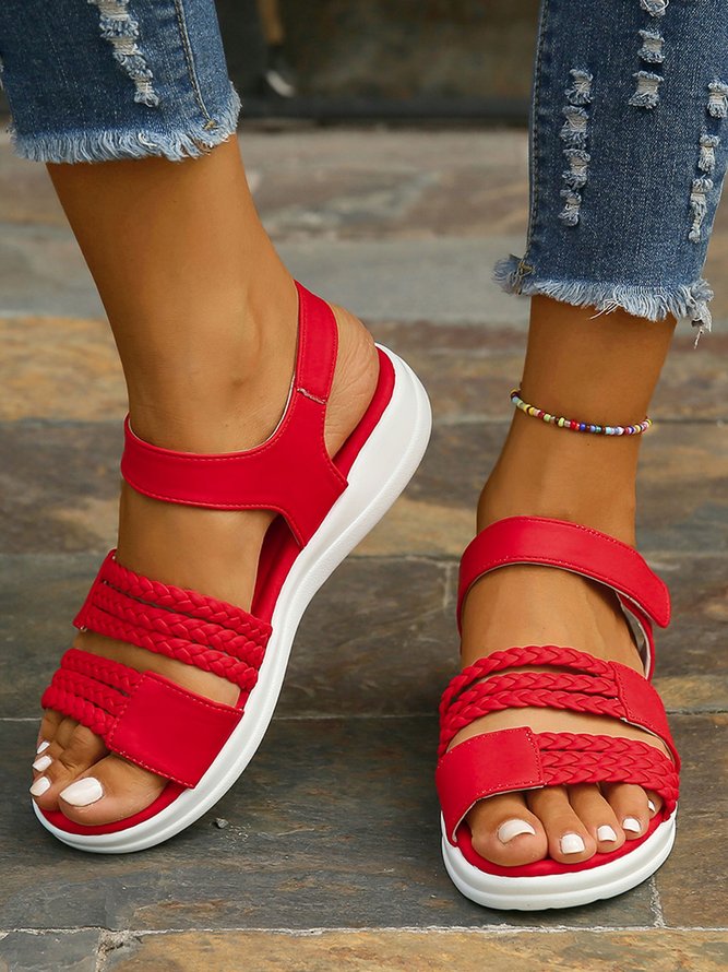 Casual Braided Strappy Sandals with Velcro