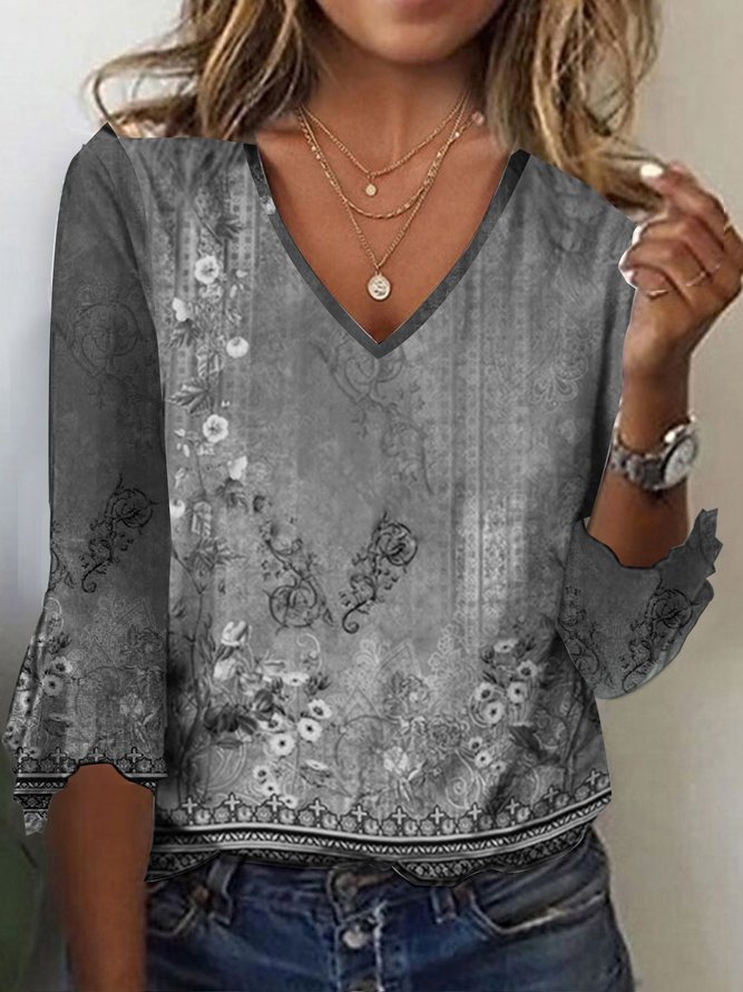 Ethnic Knitted Flare Sleeve Casual Shirt