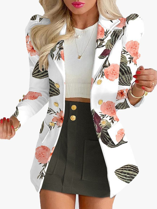 Shawl Collar Floral Casual Regular Fit Two-Piece Set