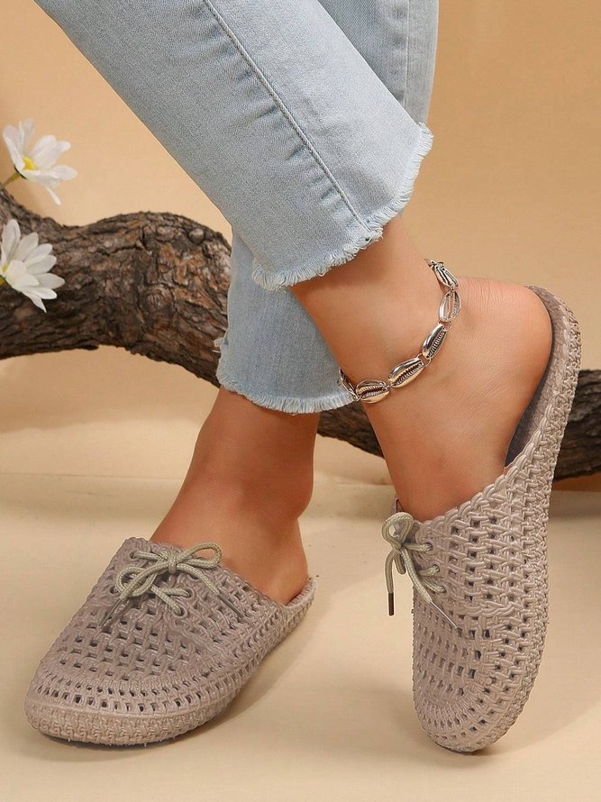 Women Lace Up Hollow Out Waterproof Beach Mules