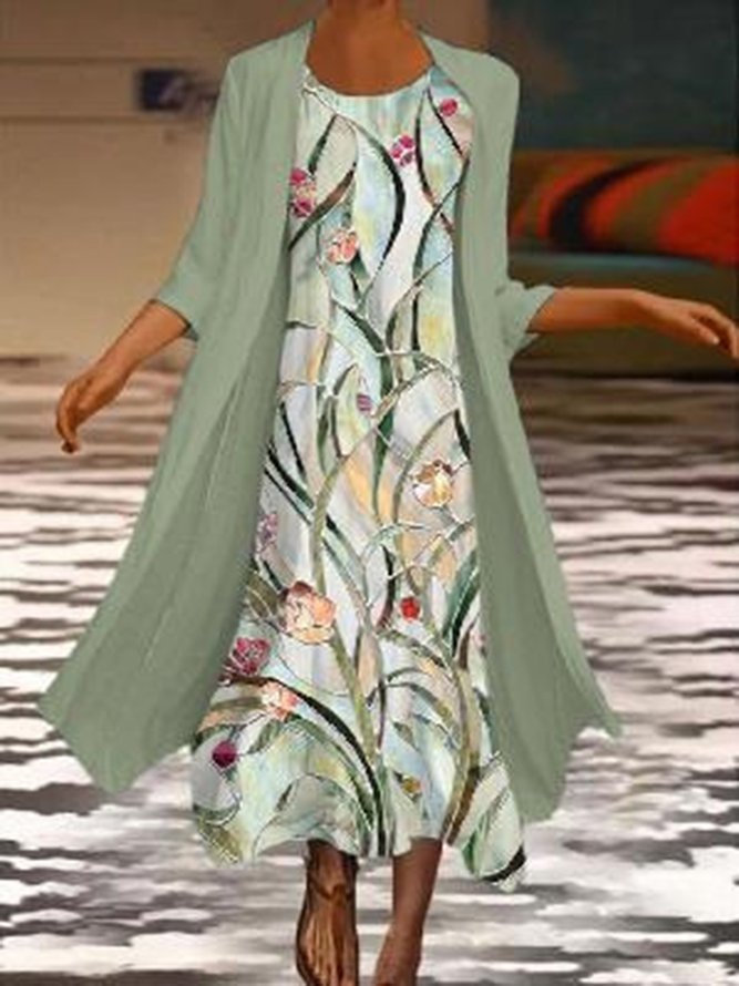 Casual Floral Crew Neck Regular Fit Two-Piece Set