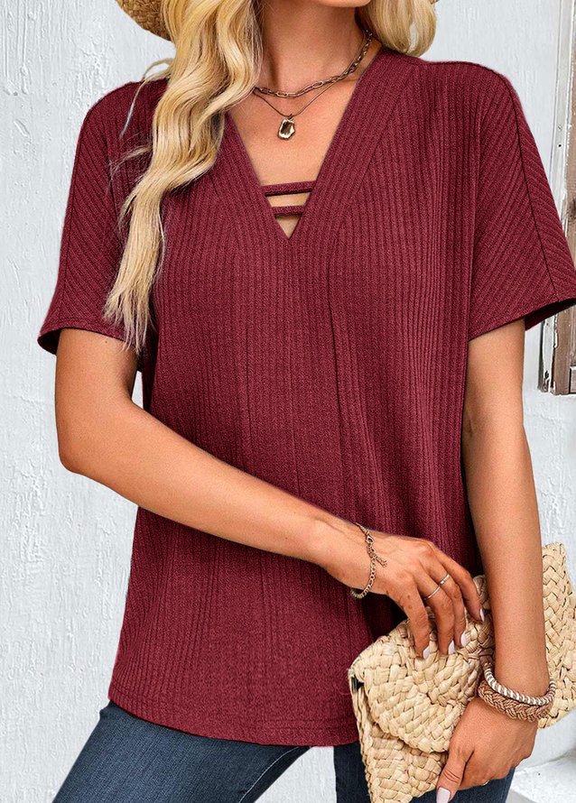 Casual V Neck Loose Plain Shirt