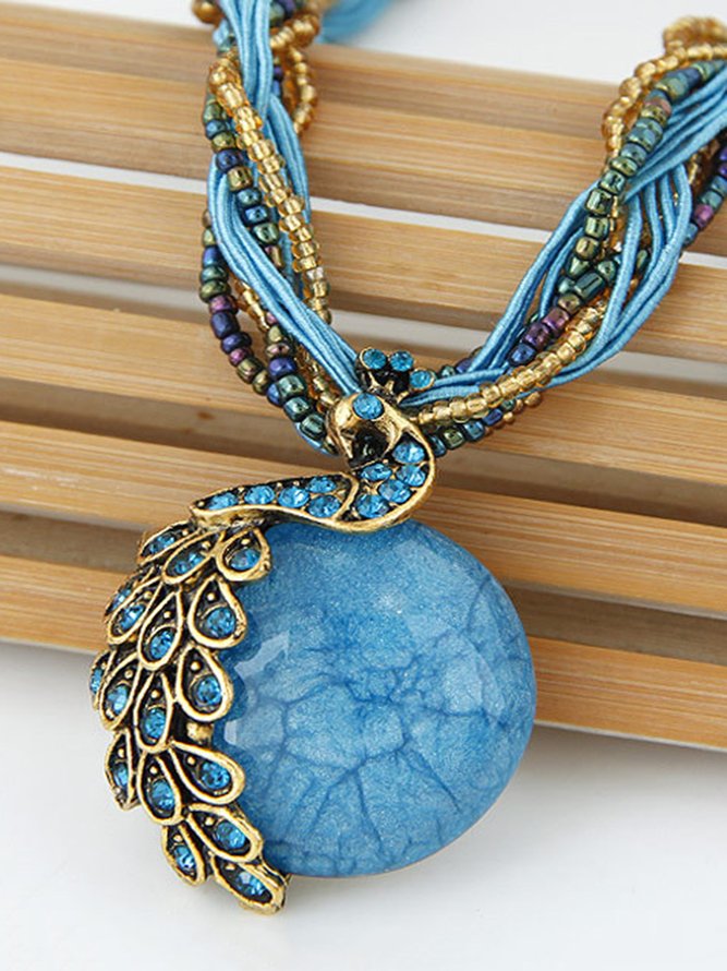 Peacock Rhinestone Beads Pendant Necklaces