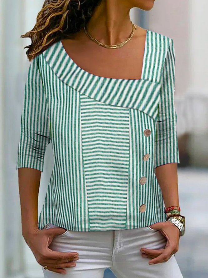 Striped Casual Knitted Others Shirt