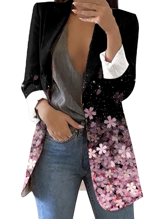 Women's Urban Casual Butterfly Floral Mid Length Blazer Commuting Clothing