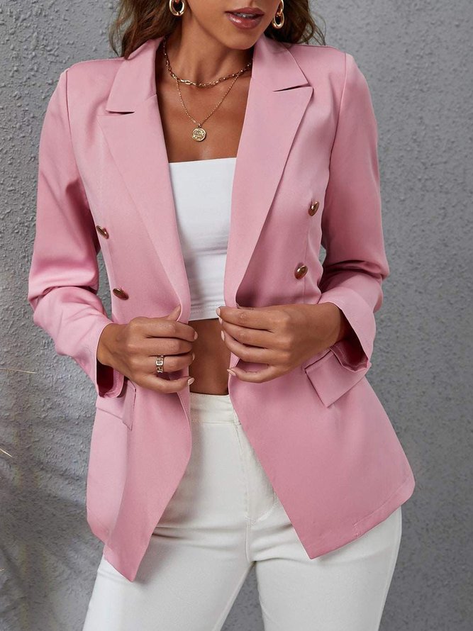 Casual Barbie Pink Button Lightweight Suit Coat Ladies Urban Daily Clothing