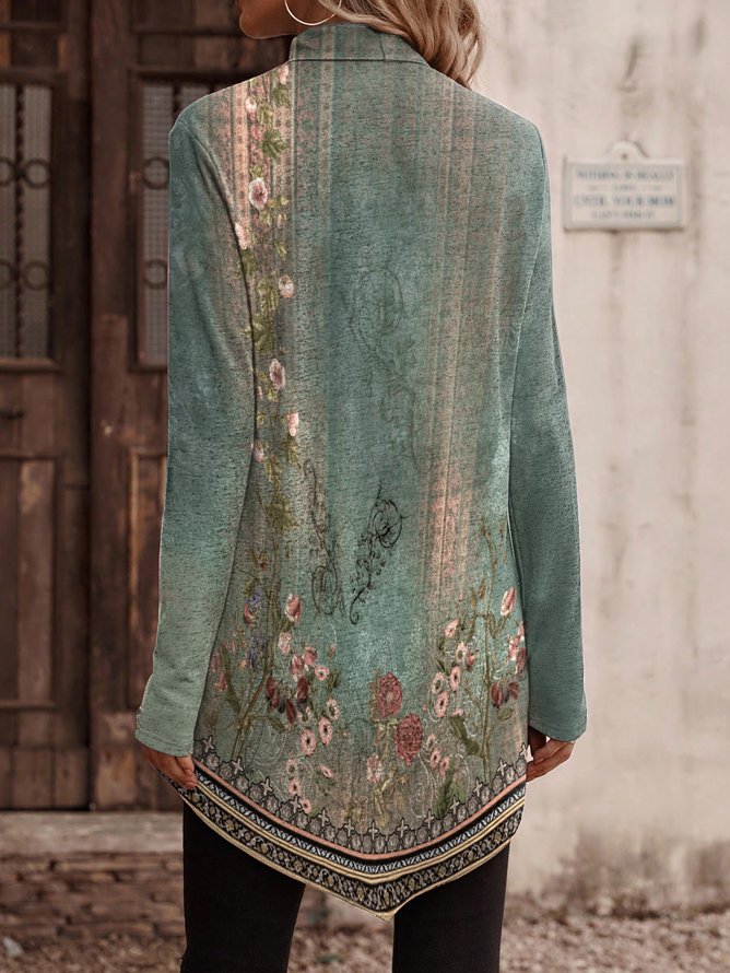 Turtleneck Floral Casual Asymmetric T-Shirt