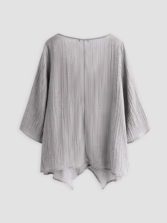 Solid Linen Casual  Blouses