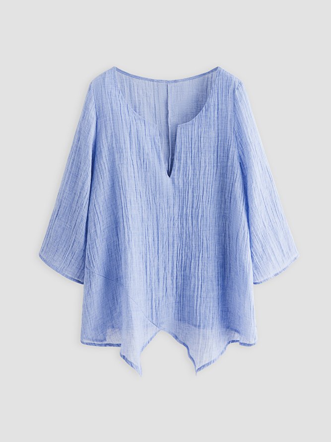 Solid Linen Casual  Blouses