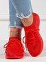 Mesh Platform Solid Color Lace-Up Flyknit Lightweight Soft Sole Slip-On Sneakers