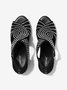 Black Rhinestone Hollow Peep Toe Chunky Heel Dress Sandals