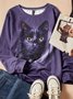Cat Crew Neck Raglan Sleeve Casual Sweatshirts