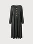 Women Plain Simple Autumn Buttoned Micro-Elasticity Loose Midi Long sleeve Regular Dresses