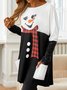 Cotton-Blend Christmas Snowman Fit Casual Long Sleeve Tops