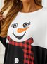 Cotton-Blend Christmas Snowman Fit Casual Long Sleeve Tops