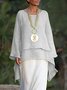Loose Crew Neck Solid Linen Shirts & Blouses