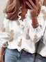 Polyester Fibre Loose Floral V Neck Shirt & Blouses