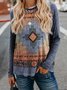 Cotton-Blend Loose Casual Crew Neck Long Sleeve Top