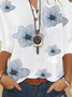 Half Sleeve V Neck Floral Loose Long Sleeve Top