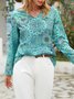 Polyester Fibre Vacation Loose V Neck Long Sleeve Top