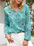 Polyester Fibre Vacation Loose V Neck Long Sleeve Top