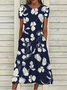Floral Loose Crew Neck Vacation Dress