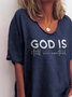 Letter Jersey V Neck Casual T-Shirts