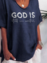 Letter Jersey V Neck Casual T-Shirts