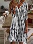 Geometric Casual Autumn Polyester Natural Daily Long sleeve A-Line Regular Size Dress for Women