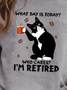 Cat Print Crew Neck Text Letters Sweatshirt