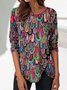 Crew Neck Geometric Loose Shirt