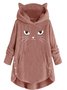 Scratching Cute Cat Embroidered Loose Warm Sweatshirt