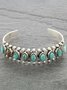 Silver Antique Distressed Inlaid Turquoise Cuff Bracelet Everyday Ethnic Jewelry
