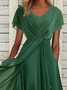 V Neck Elegant Chiffon Plain Dress
